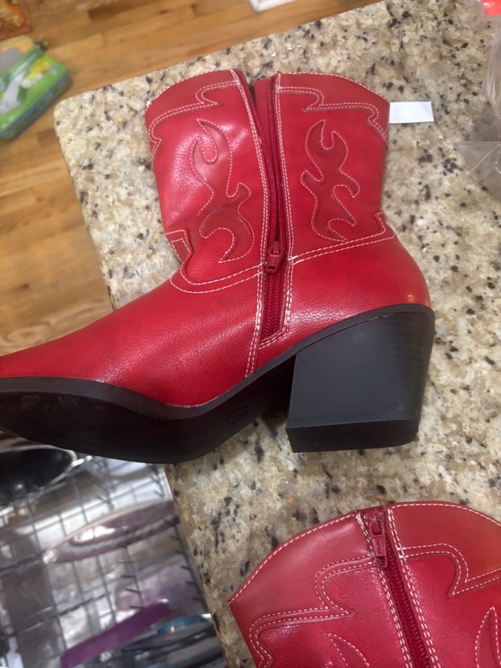 Red Cowboy Boots Women Size 10 Western Core Cowgirl Chic Mid Calf Boots Block He - Picture 3 of 6